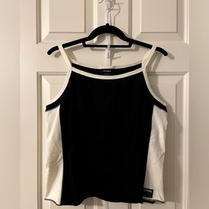Vintage EXPRESS Active Sportswear Athleisure Colorblock Tank Black Cream sz L